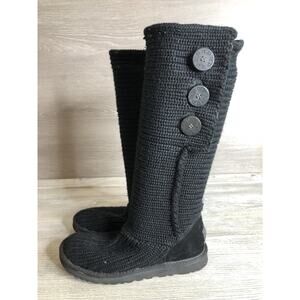 UGG Boots Women 8 Black Classic Cardy Knit Sweater Knee High Winter Boots 5819